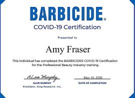 Amy Fraser Barbicide Covid19 Certificate