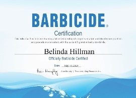 Belinda Hillman Barbicide Certificate